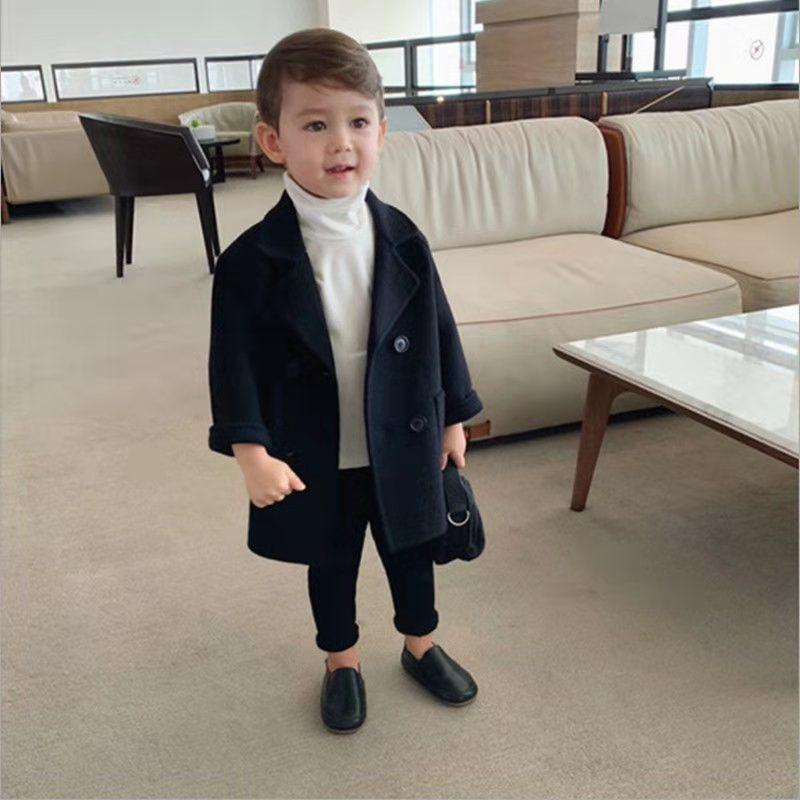 Boys Autumn and Winter Woolen Coat Korean Version of Children's Plaid Suit Cardigan Boy Coat