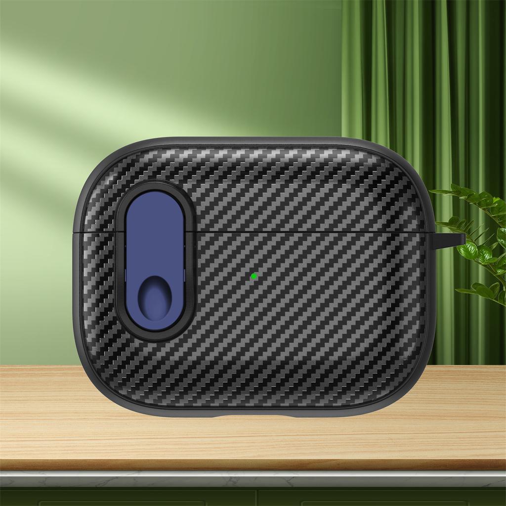 Carbon Fiber Texture Case for Airpods Pro 2 Anti-Drop Protective Cover for Airpods 3 2 1 Hard Shell with Keychain