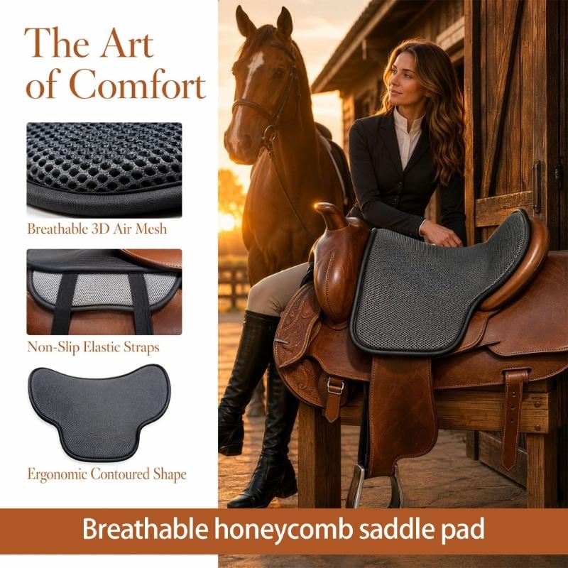 Training Horse Saddles Pad with Shaped Underlay Form, Breathable Polyester Layer for Daily Use, Pressure Balance Help and Simple Cleanup, 50 X 37 Cm