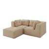 Modular corner sofa, two-seater, frameless L-shaped sofa with movable footrest, corduroy fabric, suitable for living room and bedroom, Beige