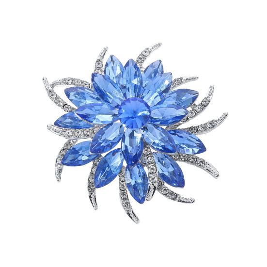 Women Flower Badge Shape Sparkling Rhinestones Brooch Clothing Decoration