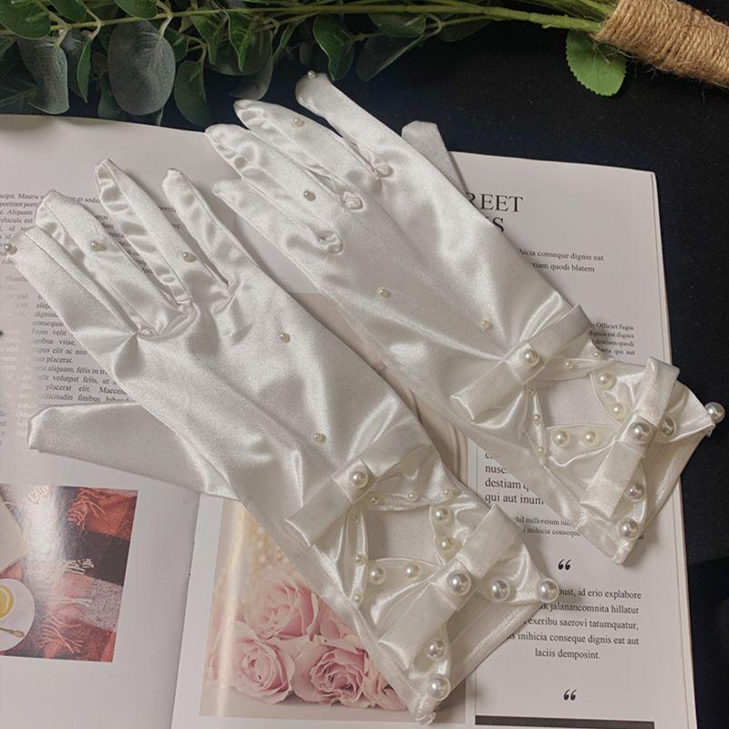 

Bows Satin Bridal Photo Studio Photography Wedding Gloves Milky White All yards