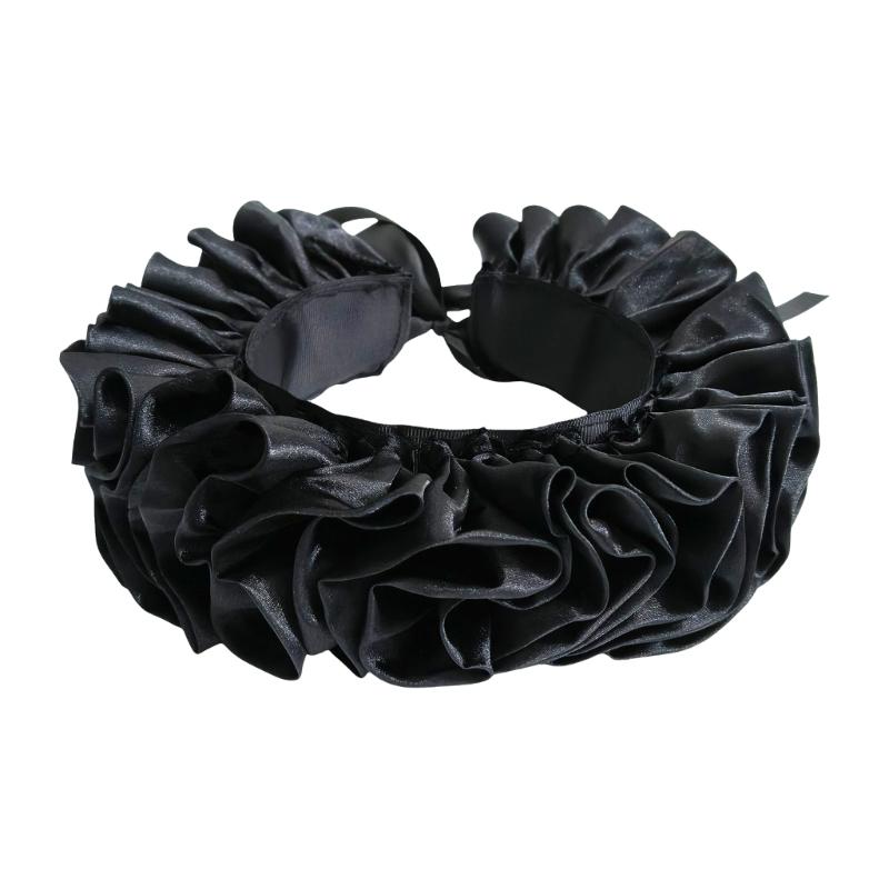 

Подлинный средневековый аксессуар костюма Елизаветинский воротник-рюш с регулируемой лентой для завязывания Винтажный гофрированный фальшивый воротник шаль чёрный