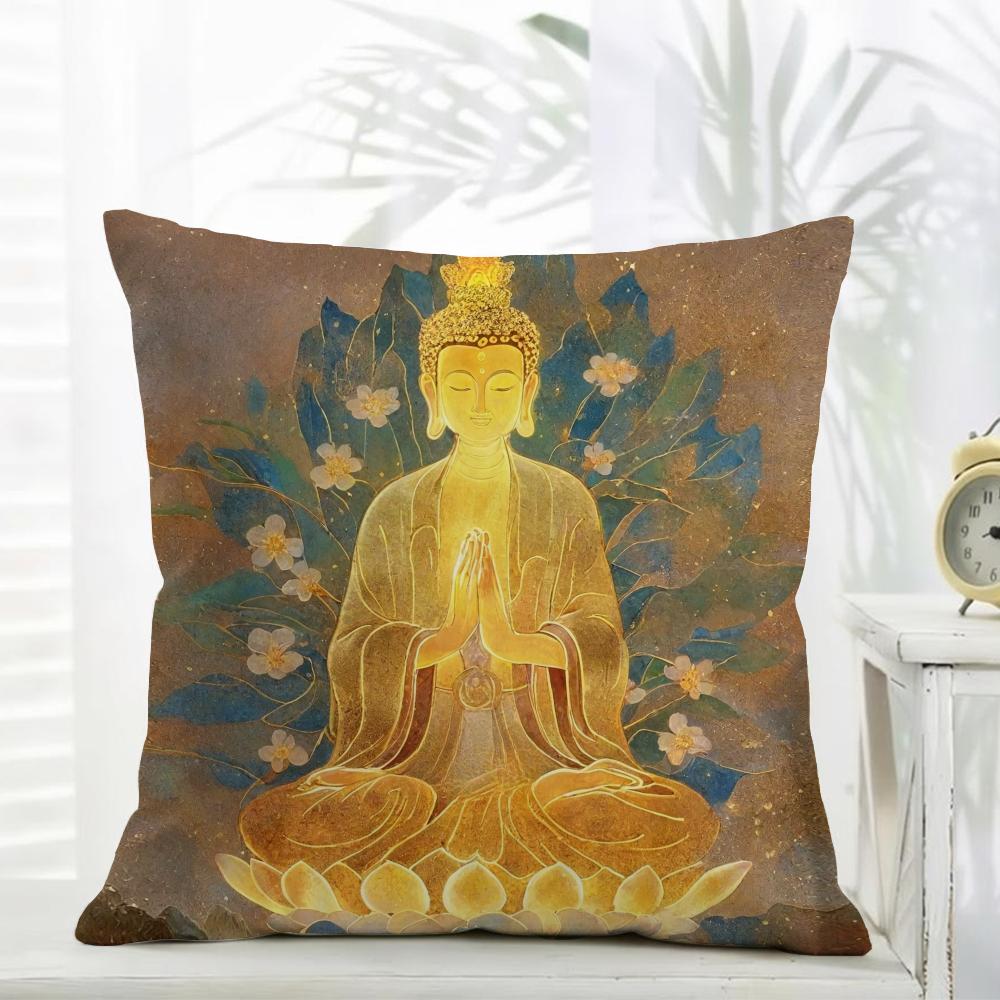 Buddhism Cushion Cover Comfort Daily Washable Linen Soft for Sofa Bed Home Room Decor
