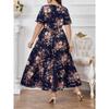 Mode Zomer Casual Jurk V-hals Korte Mouw Print Patchwork Trekkoord Grote Maten Casual Jurken voor Vrouwen