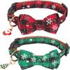 2Pcs/Set Adjustable Christmas Dog Collar Red Green Plaid Cat Bow Collar Cute Pet Necktie  Dress-up