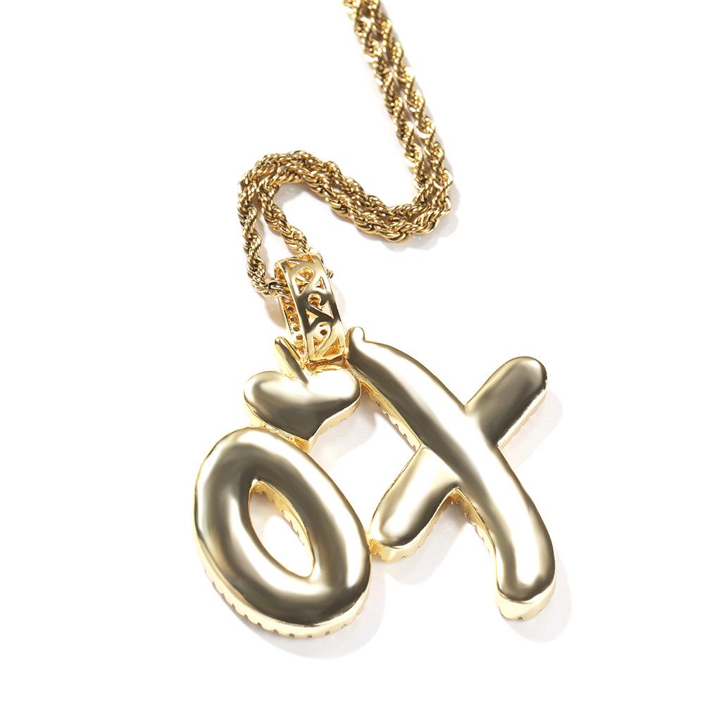XO Heart Letter Pendant Necklace for Couples – Trendy Hip Hop Style