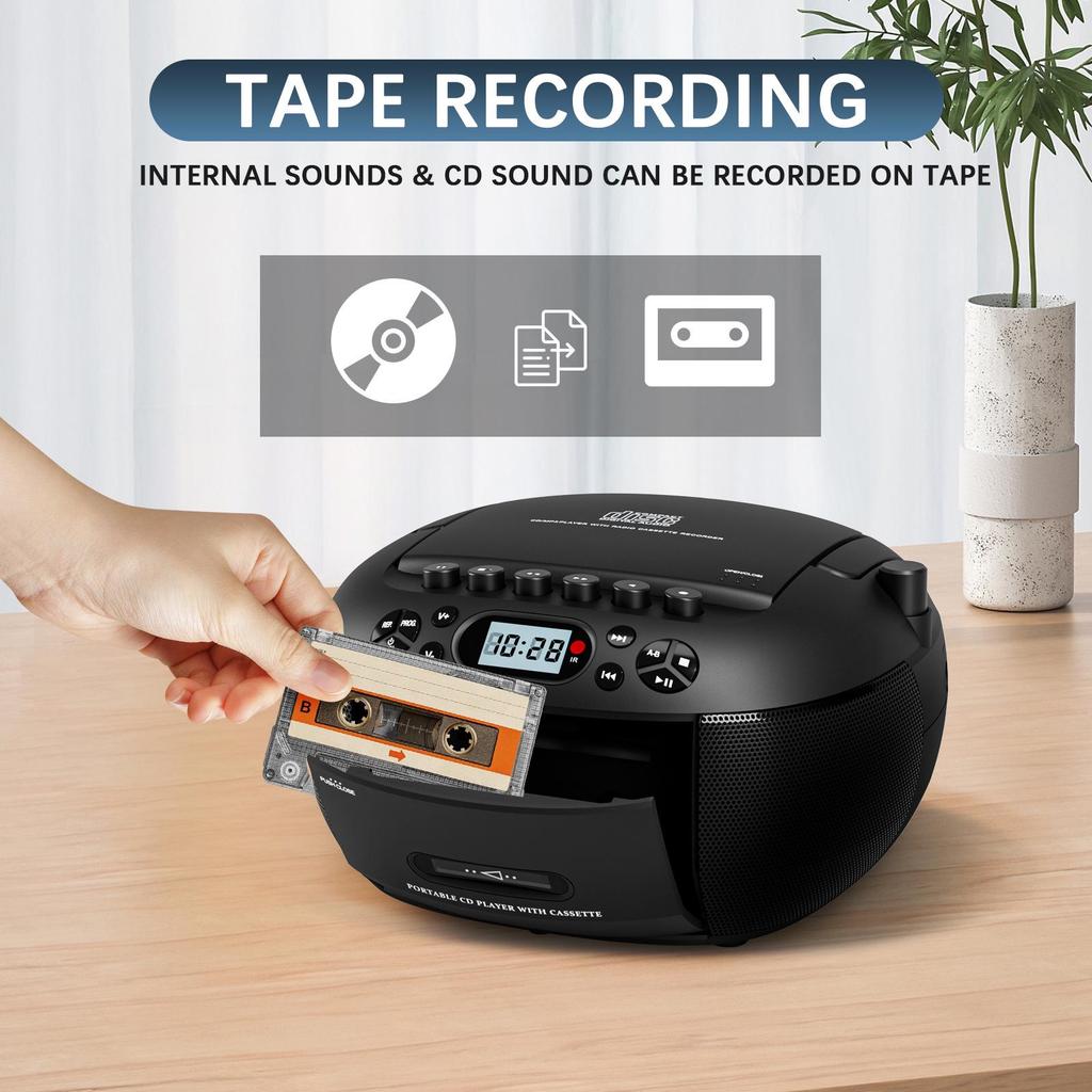 Lecteur CD et Cassette Bluetooth Portable avec Radio
