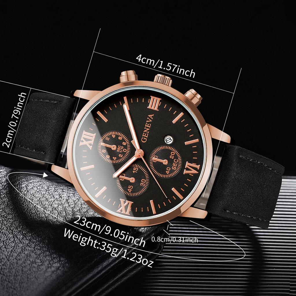2 Pcs/set Men's Business Watches Fashion Rome Dial Date Watch Leather Bracelet Quartz Wrist Watches Female Watches (Without Box)