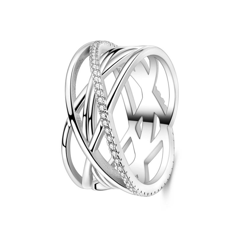 Rings For Women 925 Silver Color Zircon Winding Line Geometric Star Ring Engagement Wedding Romantic Valentine Fine Jewelry Gift