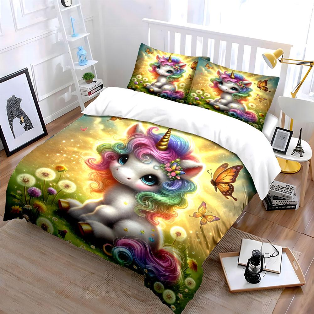 Unicorn Garden Decor Set Multiple Sizes Kid'S And Adults' Bedroom Exquisite 3Pc Bedding Set, Gift
