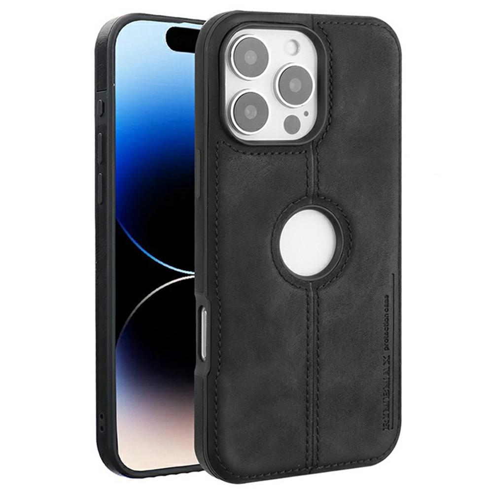 

For iPhone 16 Pro Max Case Central Axis with Logo Cutout PU Leather+PC Phone Back Cover Black