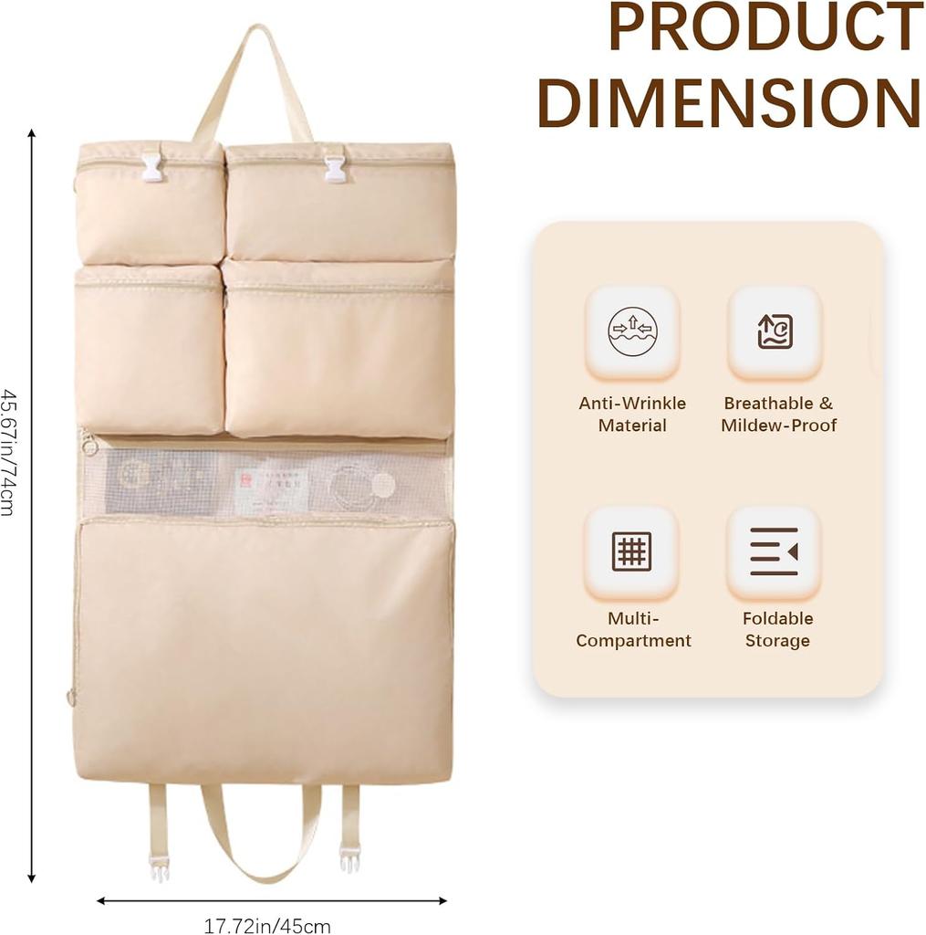 Hanging Storage Organizer with 6 Pockets, Portable and Foldable Closet Organizer for Easy Storage (Off- white)