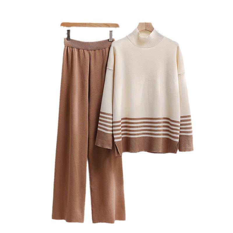 Women's Casual Fashion Two-Piece Suit: Knitted Top & Wide-Leg Trousers