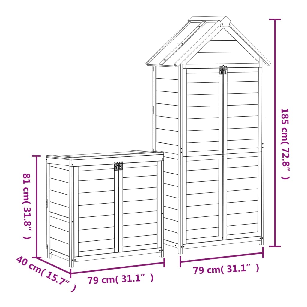 2 Piece Garden Shed Set Mocha Solid Pine Wood