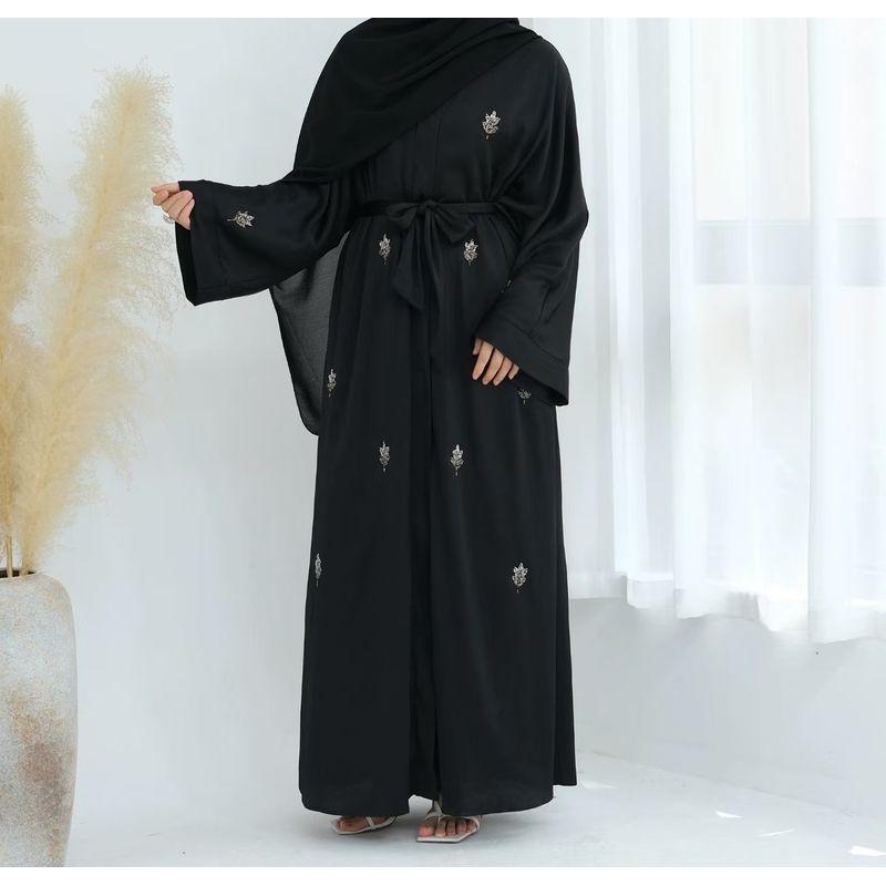 

New Arrival Middle East Dubai Beading Cardigan Shoelace Robe Dress Cardigan Nail Bead Dress Black 52