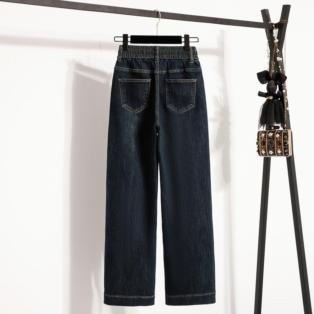 Dimanaf 2025 Podzimní dámské džíny plus size Elastické kalhoty Denim Dámské Základní modré S vysokým pasem Nadměrné Nové kalhoty 5XL