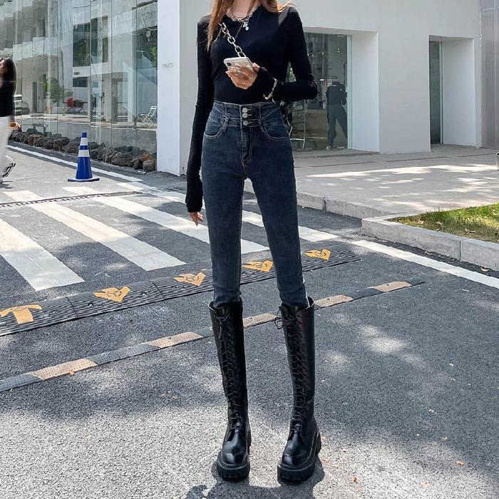 High-waisted Small Foot Jeans Women Spring and Autumn Tight Slim Elastic Pants Denim Jeans Pencil Pants