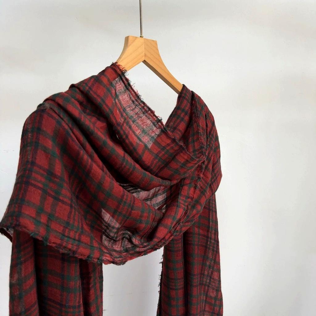 Retro British Wool Blended Scarf For Women Autumn And Winter Warm Plaid Scarf Outerdoor Stole Versatile Long Scarf 90*200Cm