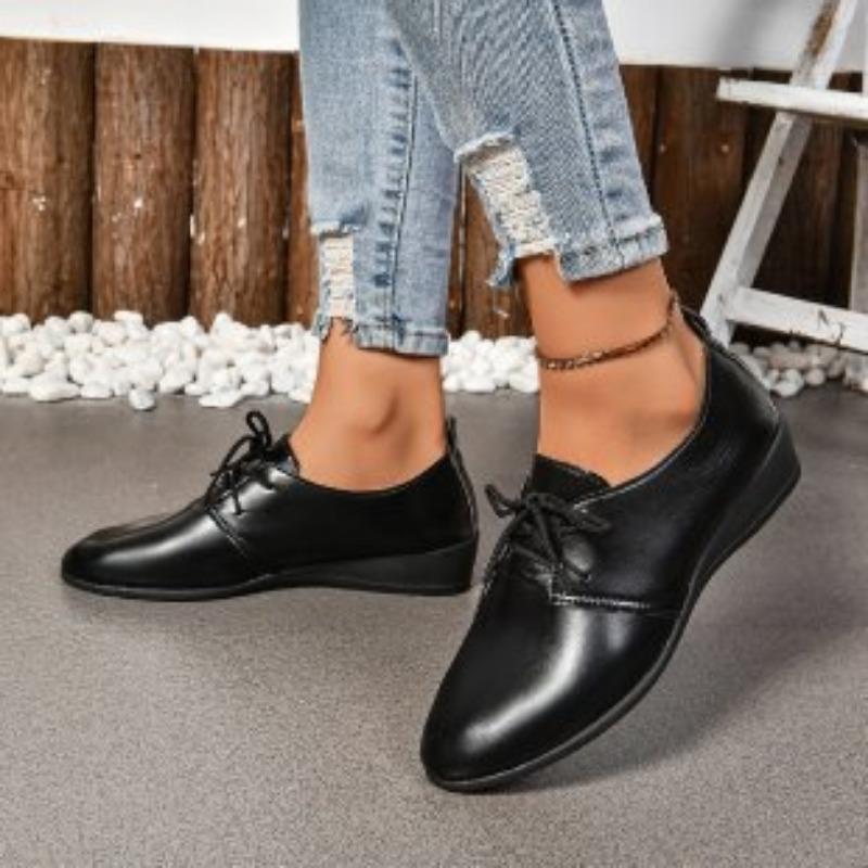 Large size single shoes women's spring and summer new casual single shoes pointed lace-up student versatile casual single shoes batch