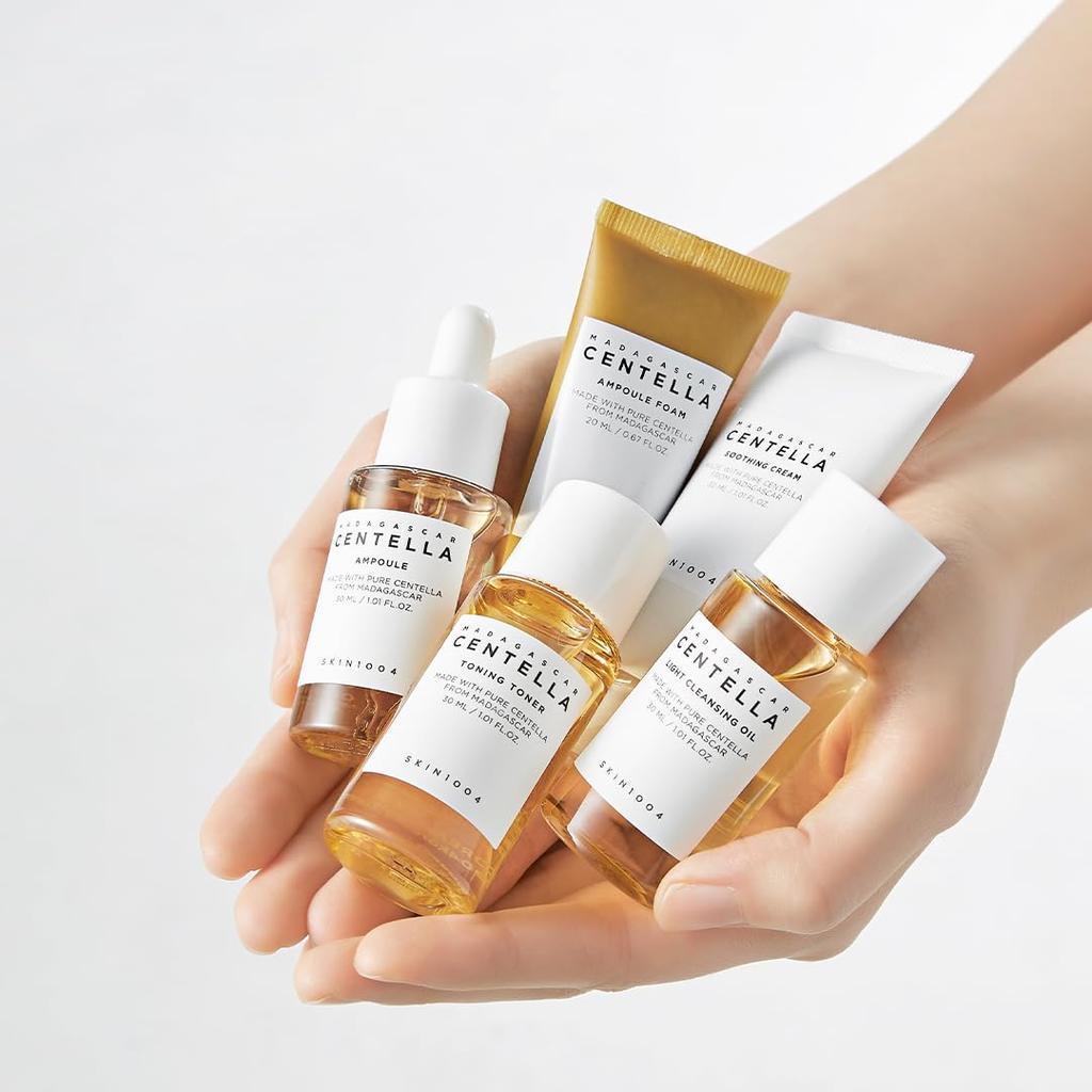 SKIN1004 Madagascar Centella Travel Kit, Toner, Ampoule, Soothing Cream, Cleansing Oil, Ampoule Foam,  Trial Kit , Gift  Mothers Day, Compact Size