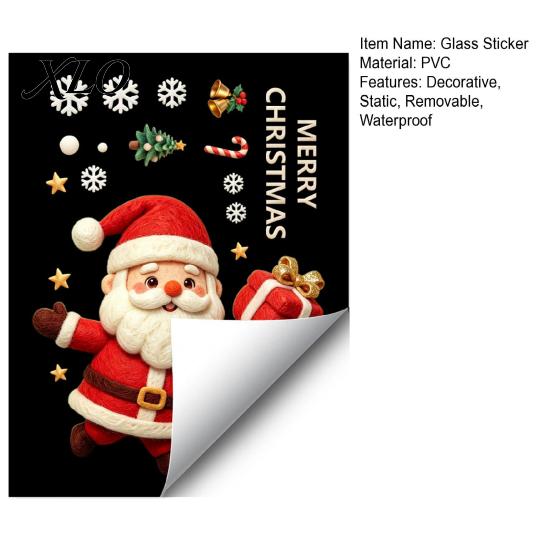 Festive Home Glass Ornaments Christmas Santa Claus Static Sticker, Removable PVC Window Decal, Waterproof Reusable Holiday Film Wall Art Decor
