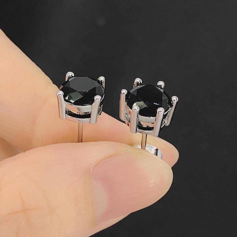 Black Crystal Stud Earrings for Men Classic Four Six Claws Women Cartilage Studs 3mm 8mm Zircon Piercing Ear Jewelry