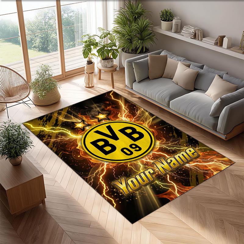 Borussia Dortmund Printed Crystal Velvet Rug Non‑Slip Crystal Velvet Carpet For Sofa Bedroom Indoor Home Decoration
