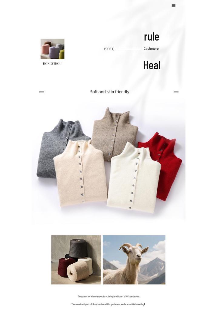 Women's High-Neck Cashmere Knit Cardigan - Solid Color, Single-Breasted, Loose Fit, Slimming Winter Coat