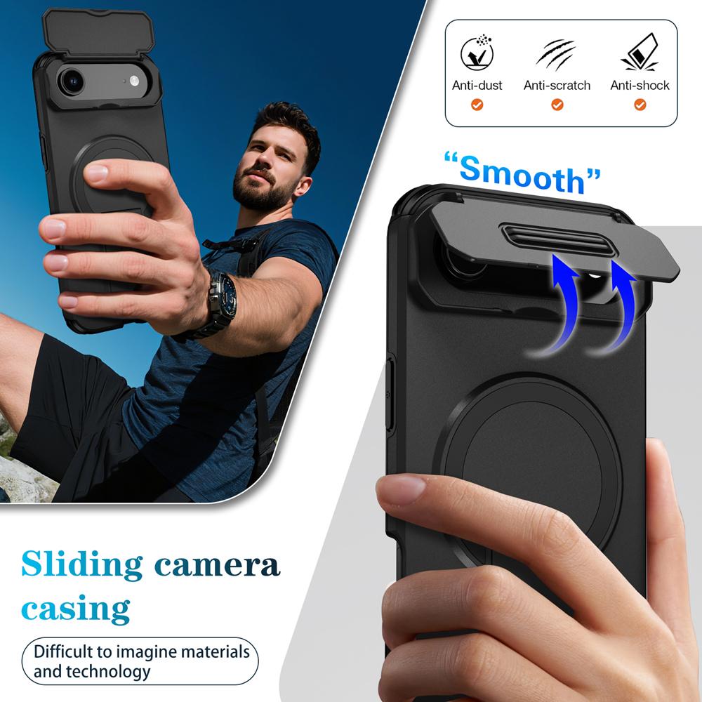 KEYSION Shockproof Magnetic Case for iPhone Air Slide Camera Protect Kickstand Wireless Charging Phone Cover for iPhone 17 Air