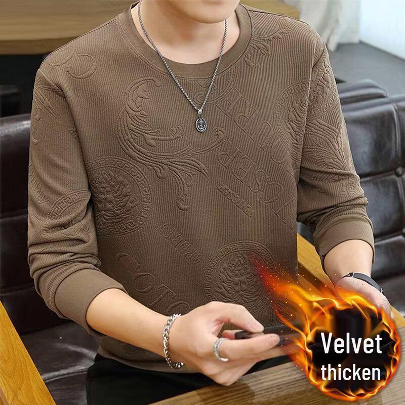 

Men s White Round Neck Plus Velvet Warm Loose Fit Hoodie - Autumn/Winter Casual Base Layer. M
