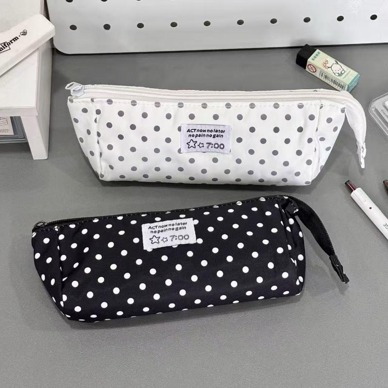 Polka Dot Eco Friendly Material Large Capacity Pencil Pouch Stationery Storage Bag for School Students Office Supplies Organization