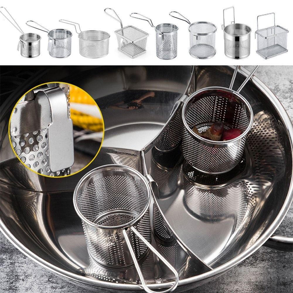 304 Stainless Steel Deep Frying Basket with Hook&Handle Multi-funcational Hangable Colander Mesh Sieve Oil Filter
