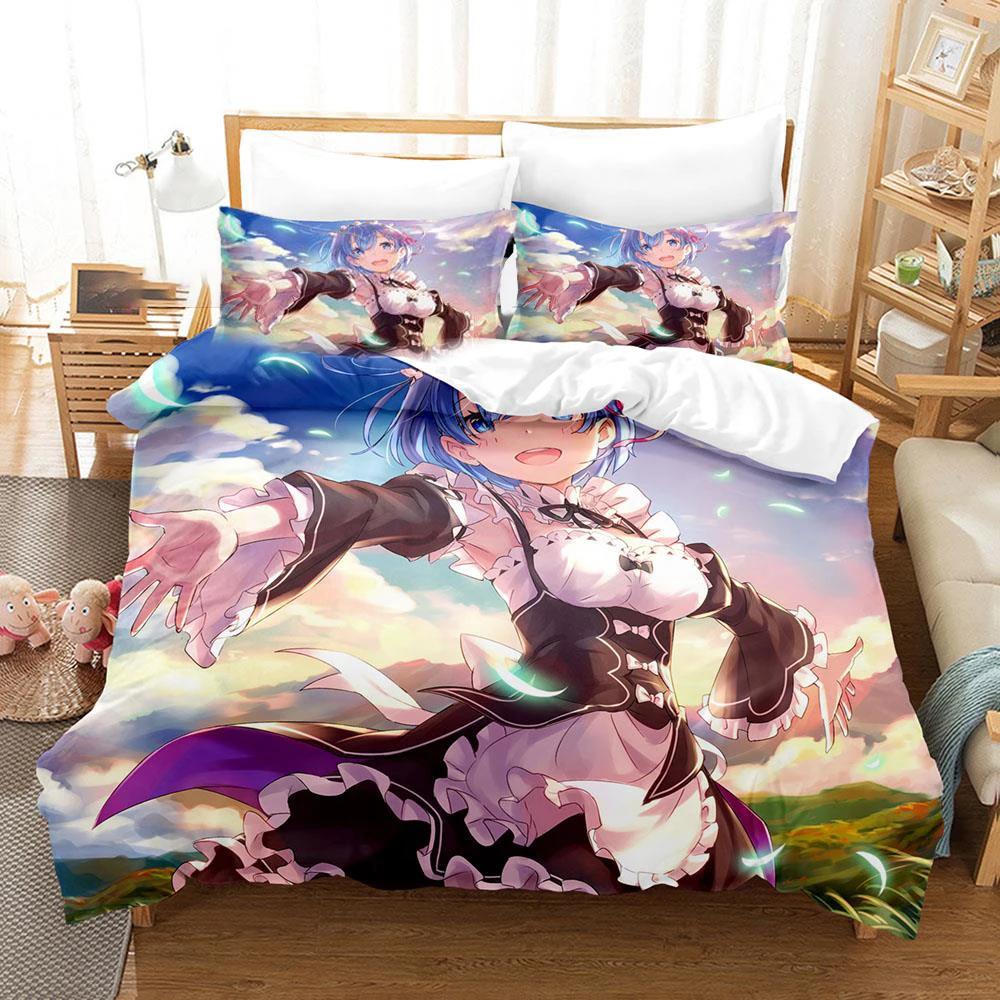 

3D-печать аниме Re Zero Rem Ram Emilia комплект постельного белья для мальчиков и девочек Twin Queen Size пододеяльник наволочка кровать дети взрослые EU Twin(135x200cm)