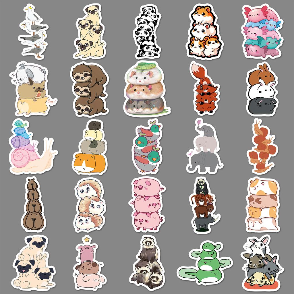 50 Stacked Animal Graffiti Stickers Personalized Cartoon Cute Animal Decorative Mobile Phone Case Hand Note Stickers