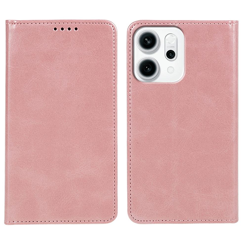 For Oppo Reno14 F 5G Case Strong Magnetic PU Leather Phone Cover Calf Texture
