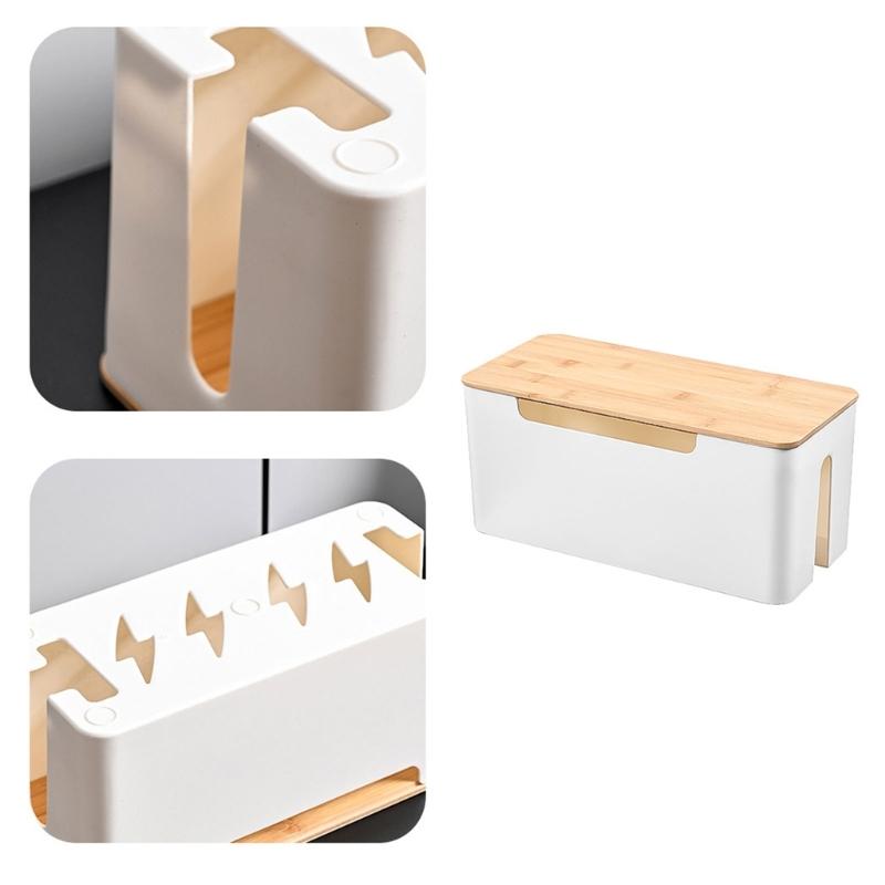 Practical Cable Box With Wood Top Wall Mounted Cable Management Container with Wood Lids for Safe Wire Keeping