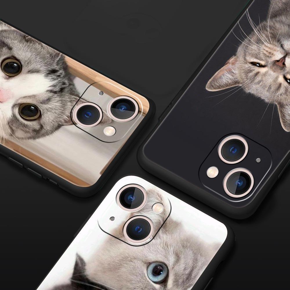 Kawaii Love Cat Phone Case For iPhone 17 16 15 Pro Max 11 12 13 14 7 8 Plus SE 2020 X XR XS Cover Soft Black