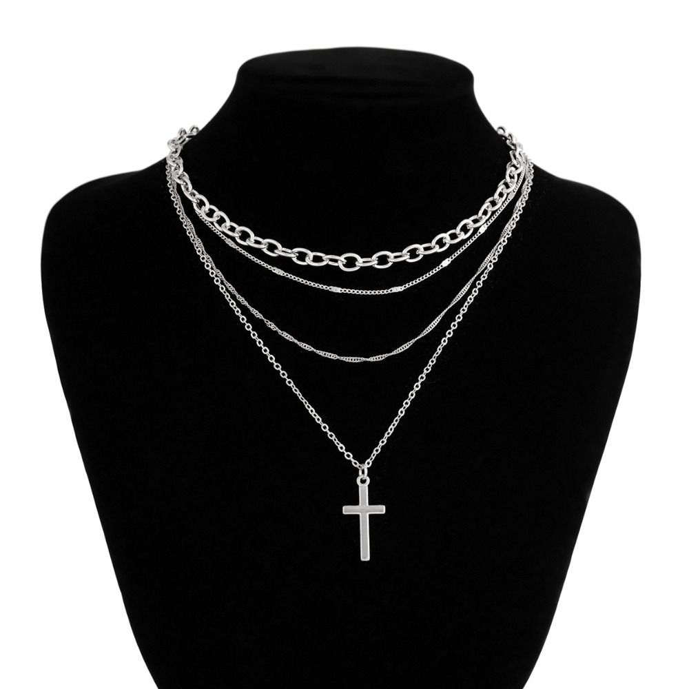 Stacked Vintage Cross Choker Thin Chain Multi Layer Prayer Necklace Jewelry Accessories
