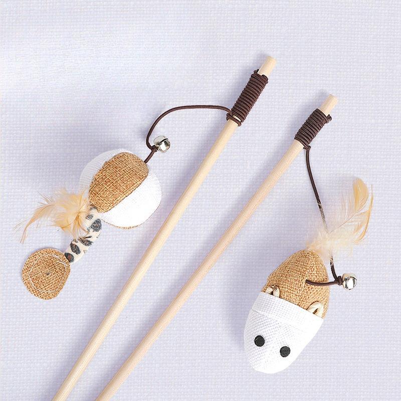 Cat Toys, Wooden Handles, Cat Teasing Sticks, Elastic Ropes, Cotton and Linen Cloth, Feather Bells, Interactive Cat Toys, Cat Teasing Toys