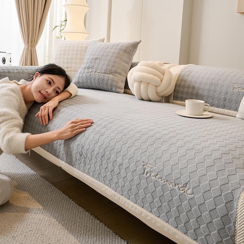 Milk Fleece Sofa Cushion Winter Short Plush Non-Slip Seat Cushion Simple And Advanced Sense Thickened Leather Sofa Cover Cover Cloth