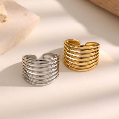 Women's Gold French Retro Stainless Steel Open Ring - Fade-Resistant, Multi-Layered Titanium Design