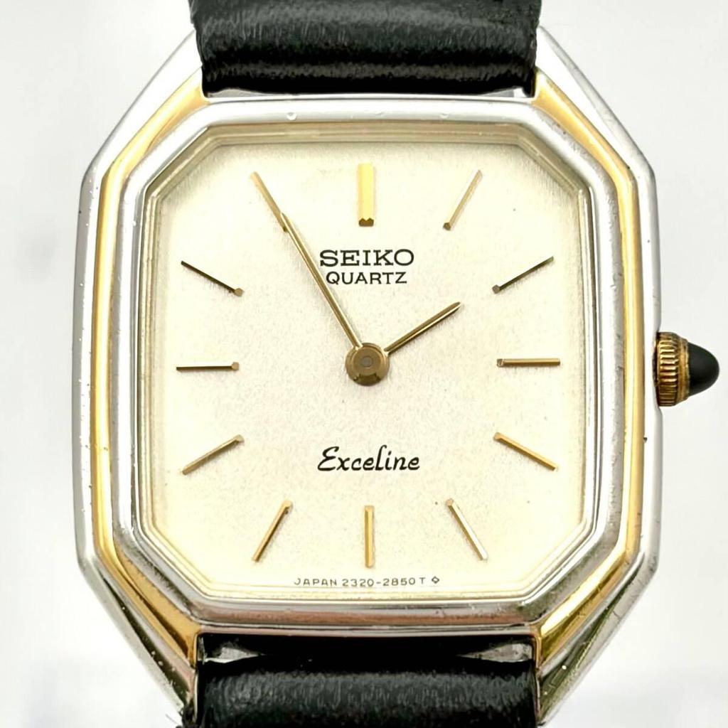 Used [New Battery] SEIKO Exceline Ladies Watch Rectangular 2320-6430 127389 Engraved New Belt