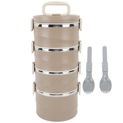 3.3L 4-poziomowy izolowany pojemnik na lunch 304 stal nierdzewna pojemnik na żywność okrągły składany pojemnik bento z 2
