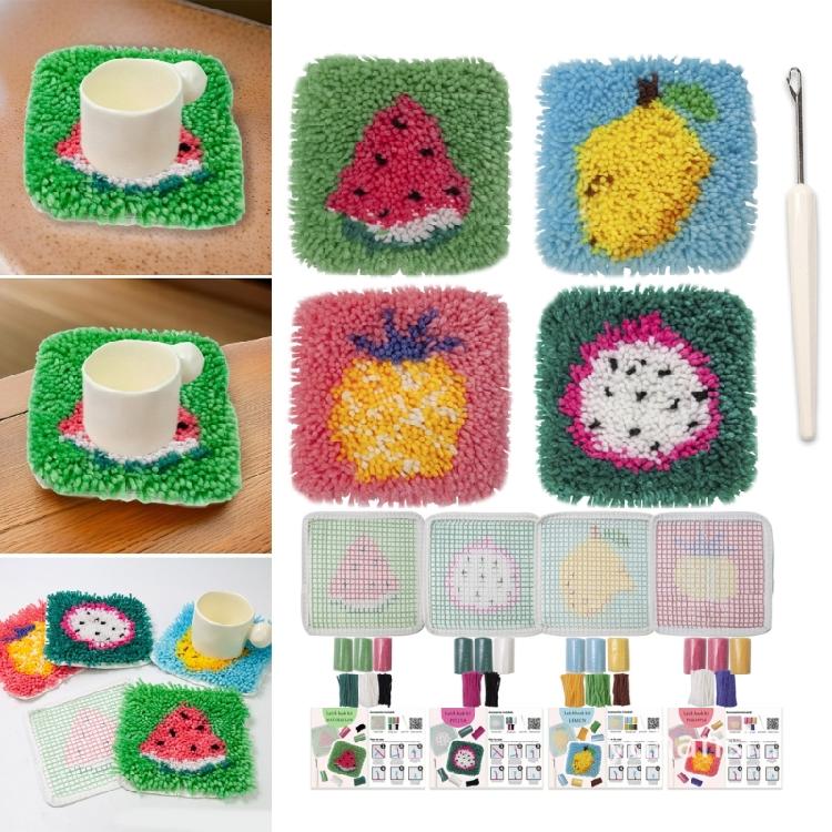 Latched Hook Coaster Kits for Kid Coaster Making Kits Latched Hook Kits Fruit Coaster Craft Kits Embroidery Kits