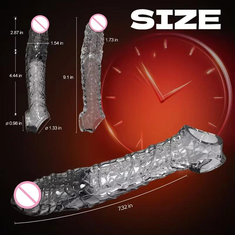 Reusable Condoms Penis Extend Sleeve with Vibrator Dick Enlarger Dildo Enhancer Delay Ejaculation Cock Rings Sex Toys for Men