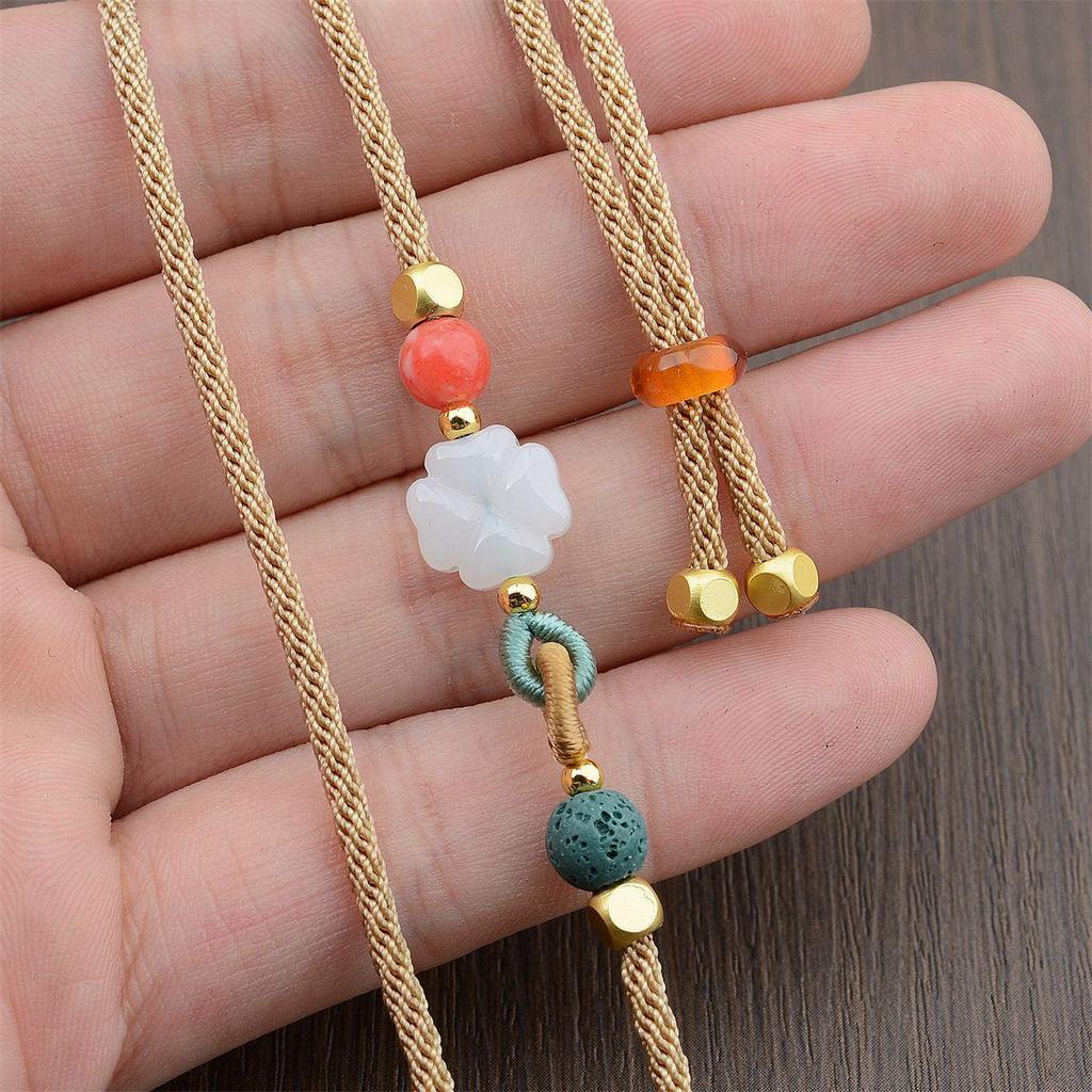 Adjustable Agate and Jade Pendant Necklace Chain for Men and Women