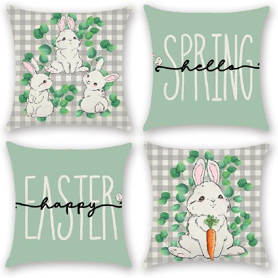 Easter Pillow Covers 18x18 Inch Happy Easter Decor Throw Pillow Covers Easter Bunnies Chicks Eggs Cushion Covers, He Is Risen Cushion Cases