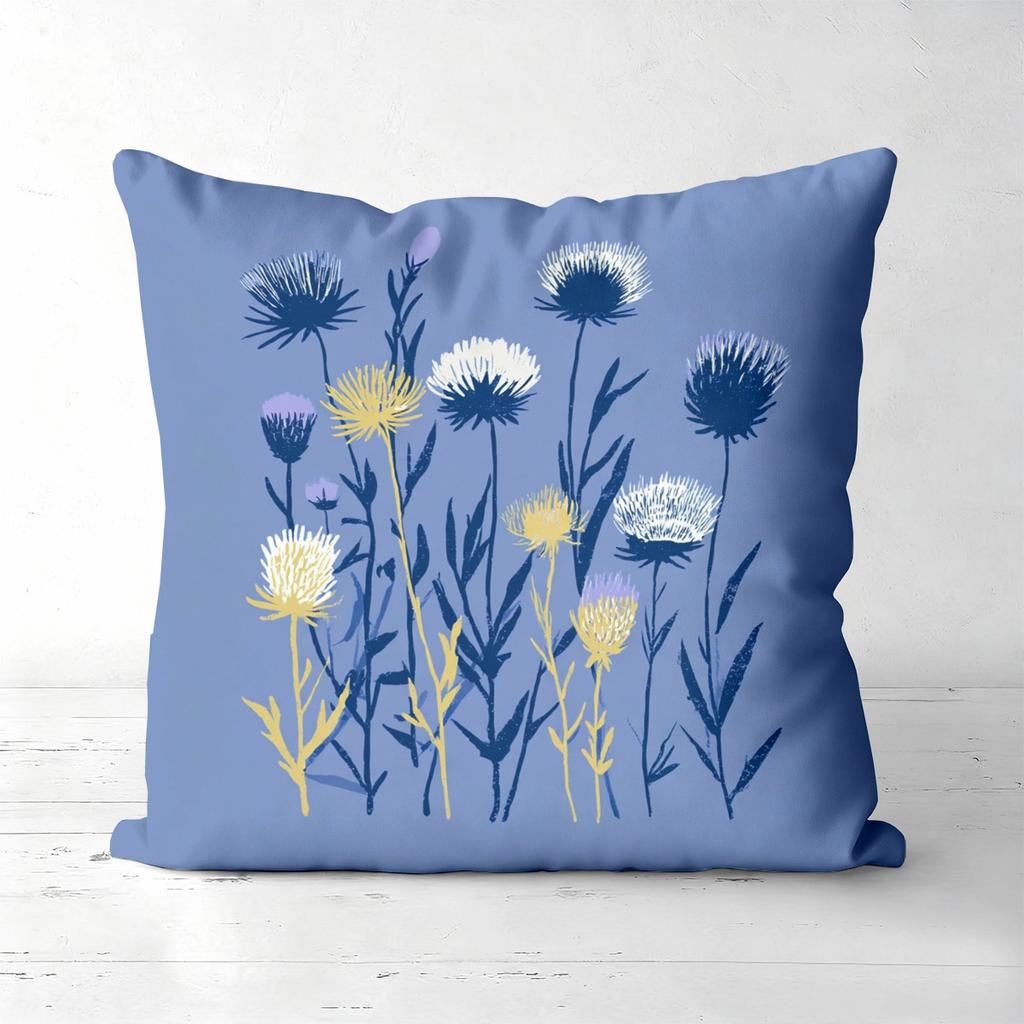 Floral Patterned Cushions Blue with Bird Design Polyester Pillowcase, Sofa Decorative Cushion Cov Headboard Pillow
