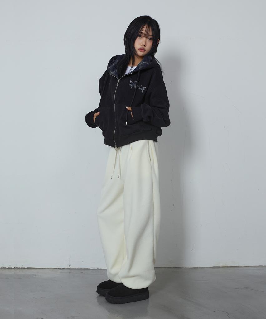 Chicks Flannel Check Zip-Up Hoodie Black